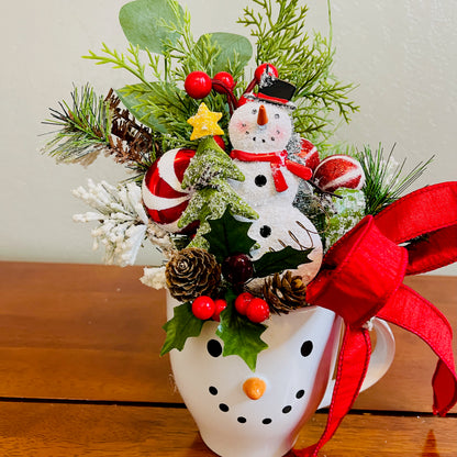 Snowman Coffee Mug Arrangement—Teacher, Secret Santa & Party-Gift Ready (Ornament Included)