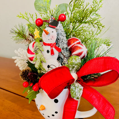 Snowman Coffee Mug Arrangement—Teacher, Secret Santa & Party-Gift Ready (Ornament Included)