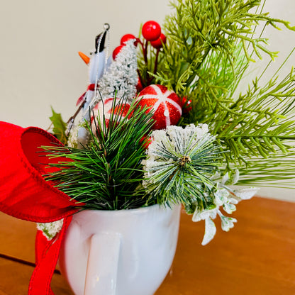 Snowman Coffee Mug Arrangement—Teacher, Secret Santa & Party-Gift Ready (Ornament Included)
