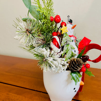 Snowman Coffee Mug Arrangement—Teacher, Secret Santa & Party-Gift Ready (Ornament Included)