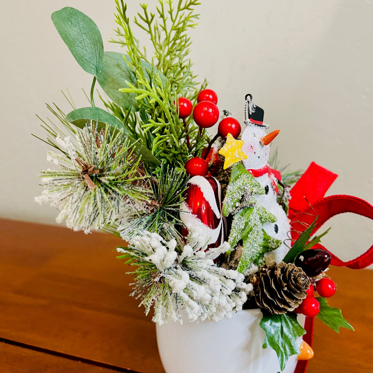 Snowman Coffee Mug Arrangement—Teacher, Secret Santa & Party-Gift Ready (Ornament Included)