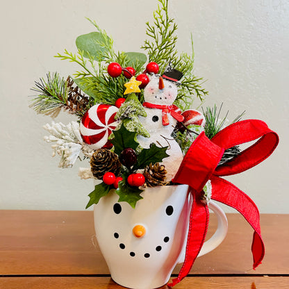 Snowman Coffee Mug Arrangement—Teacher, Secret Santa & Party-Gift Ready (Ornament Included)