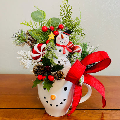 Snowman Coffee Mug Arrangement—Teacher, Secret Santa & Party-Gift Ready (Ornament Included)
