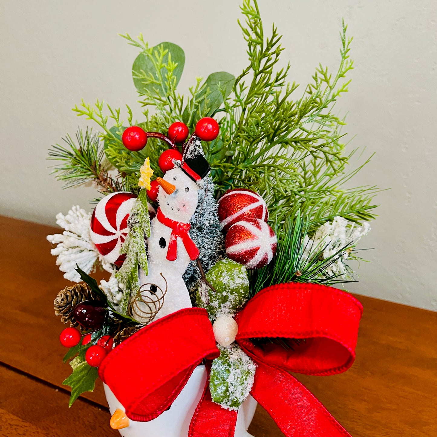 Snowman Coffee Mug Arrangement—Teacher, Secret Santa & Party-Gift Ready (Ornament Included)