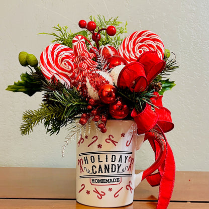 Holiday Candy Peppermint Mug Arrangement — Teacher & Secret Santa Gift (Reusable Mug)