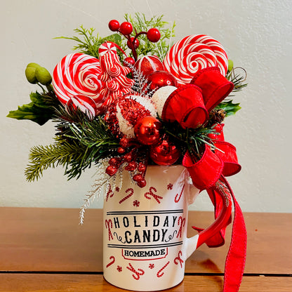 Holiday Candy Peppermint Mug Arrangement — Teacher & Secret Santa Gift (Reusable Mug)
