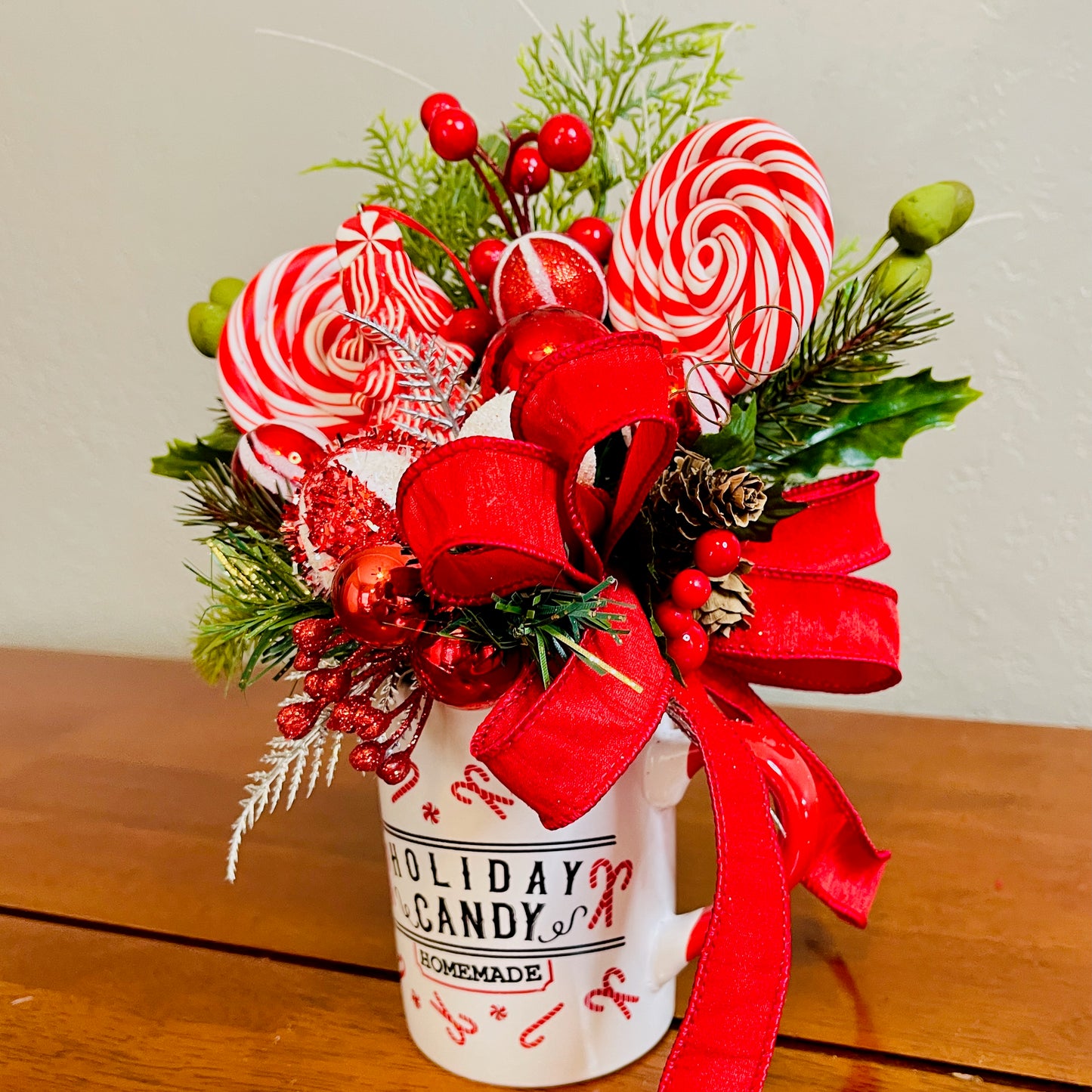 Holiday Candy Peppermint Mug Arrangement — Teacher & Secret Santa Gift (Reusable Mug)