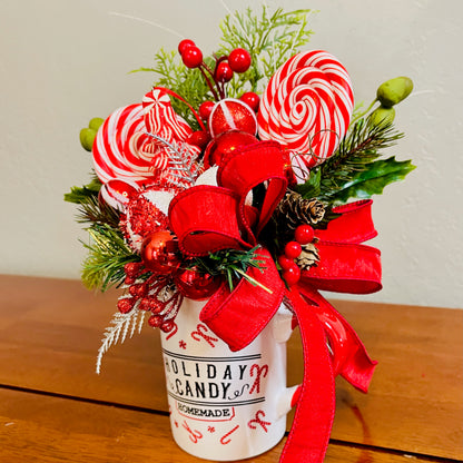 Holiday Candy Peppermint Mug Arrangement — Teacher & Secret Santa Gift (Reusable Mug)