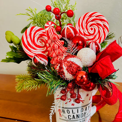 Holiday Candy Peppermint Mug Arrangement — Teacher & Secret Santa Gift (Reusable Mug)