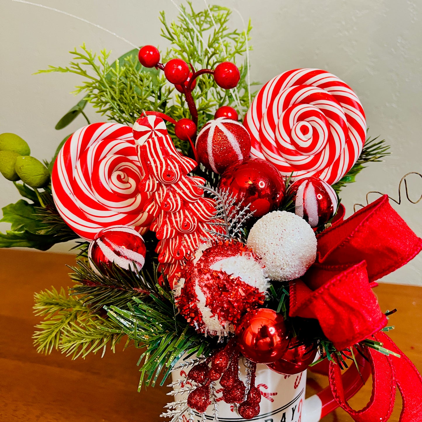 Holiday Candy Peppermint Mug Arrangement — Teacher & Secret Santa Gift (Reusable Mug)