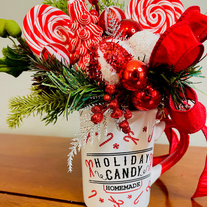 Holiday Candy Peppermint Mug Arrangement — Teacher & Secret Santa Gift (Reusable Mug)