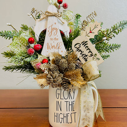 Glory in the Highest” Christmas Mug Arrangement — Faith-Filled Teacher & Secret Santa Gift (Reusable Mug)