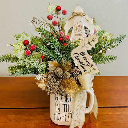 Glory in the Highest” Christmas Mug Arrangement — Faith-Filled Teacher & Secret Santa Gift (Reusable Mug)