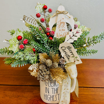 Glory in the Highest” Christmas Mug Arrangement — Faith-Filled Teacher & Secret Santa Gift (Reusable Mug)