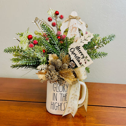Glory in the Highest” Christmas Mug Arrangement — Faith-Filled Teacher & Secret Santa Gift (Reusable Mug)