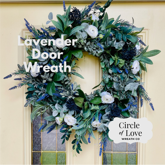 Lavender & Eucalyptus Wreath with White Ranunculus – Farmhouse Year-Round Door Decor
