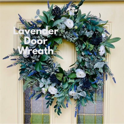 Lavender & Eucalyptus Wreath with White Ranunculus – Farmhouse Year-Round Door Decor