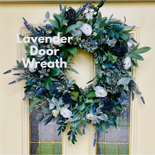 Lavender & Eucalyptus Wreath with White Ranunculus – Farmhouse Year-Round Door Decor