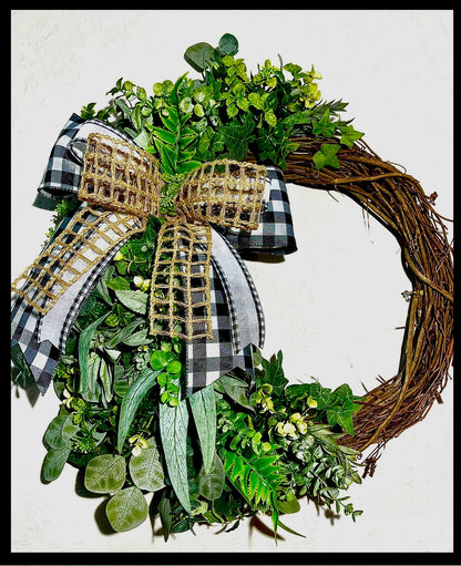 Rustic Farmhouse Decor Greenery Wreath Office Decorations Front Door Everyday Wreaths Handcrafted Gifts for her Home Accent Decor Wall Art