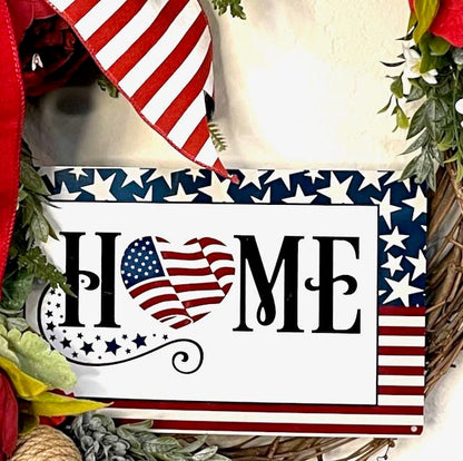 Patriotic Red White & Blue USA Wreath with American Home Sign for #FrontDoor Memorial Day #4thofjulydecor American Flag #PatrioticDecor #USA