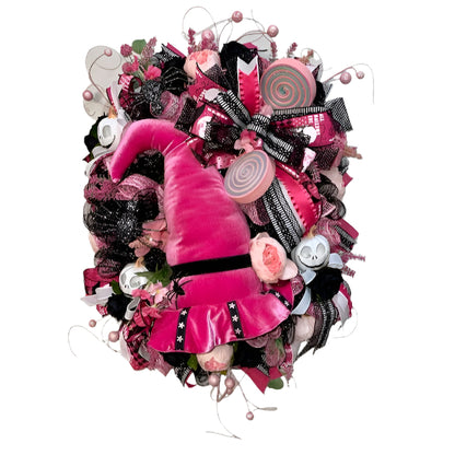 Halloween Party Supply Pink Halloween Door Decor Pink Decor Witch Hat Spiders Halloween Wreath Office Decor Pink Witch Hat