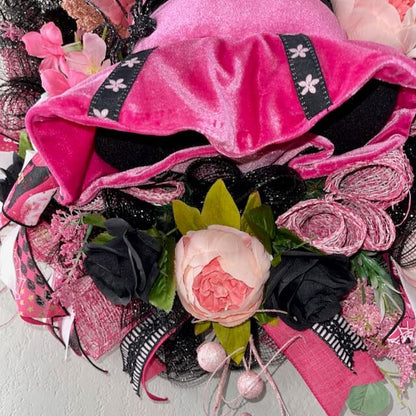 Halloween Party Supply Pink Halloween Door Decor Pink Decor Witch Hat Spiders Halloween Wreath Office Decor Pink Witch Hat
