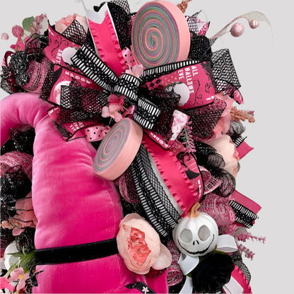 Halloween Party Supply Pink Halloween Door Decor Pink Decor Witch Hat Spiders Halloween Wreath Office Decor Pink Witch Hat