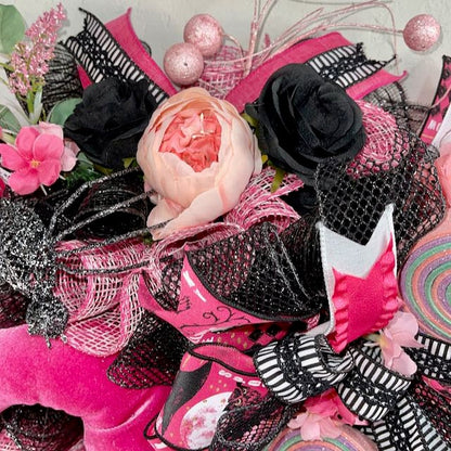 Halloween Party Supply Pink Halloween Door Decor Pink Decor Witch Hat Spiders Halloween Wreath Office Decor Pink Witch Hat
