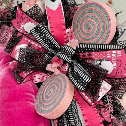 Halloween Party Supply Pink Halloween Door Decor Pink Decor Witch Hat Spiders Halloween Wreath Office Decor Pink Witch Hat