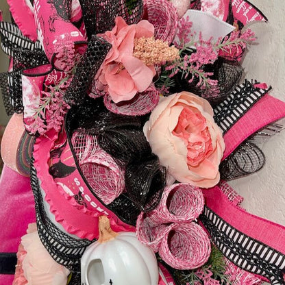 Halloween Party Supply Pink Halloween Door Decor Pink Decor Witch Hat Spiders Halloween Wreath Office Decor Pink Witch Hat