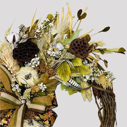 Fall Wreath for Front Door Natural Farmhouse Living Room Office Decor Pumpkins Front Porch Rustic Autumn Home Decorations