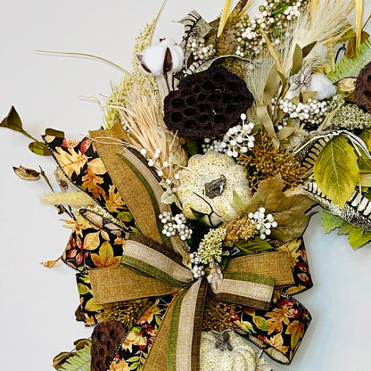 Fall Wreath for Front Door Natural Farmhouse Living Room Office Decor Pumpkins Front Porch Rustic Autumn Home Decorations