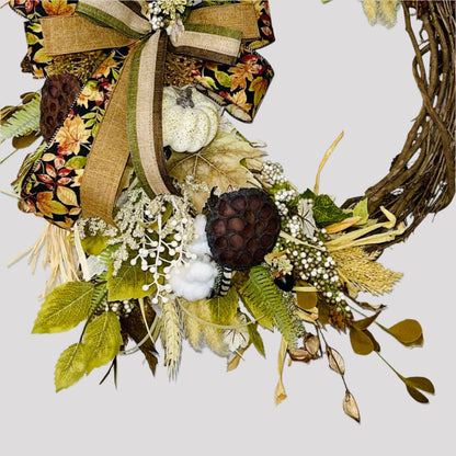 Fall Wreath for Front Door Natural Farmhouse Living Room Office Decor Pumpkins Front Porch Rustic Autumn Home Decorations