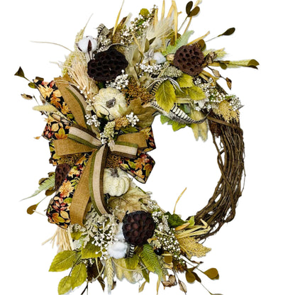 Fall Wreath for Front Door Natural Farmhouse Living Room Office Decor Pumpkins Front Porch Rustic Autumn Home Decorations