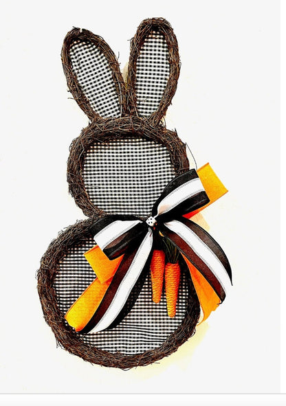 Bunny Wreath Easter Black white rabbit Black Buffalo Plaid Bunny Shaped Grapevine for front door