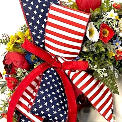 Patriotic Red White & Blue USA Wreath with American Home Sign for #FrontDoor Memorial Day #4thofjulydecor American Flag #PatrioticDecor #USA