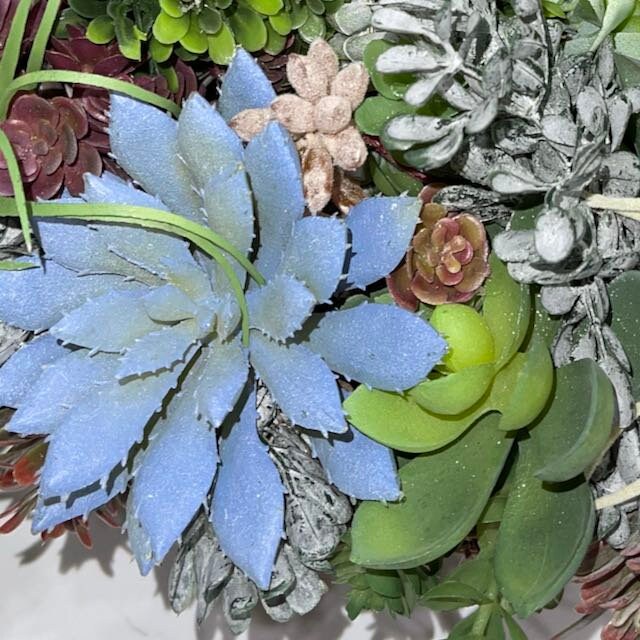 Succulent Wreath with Burgundy and Blue-Green Accents – Perfect for Front Door, Tabletop, or Office Décor Everyday Decorations Year Round