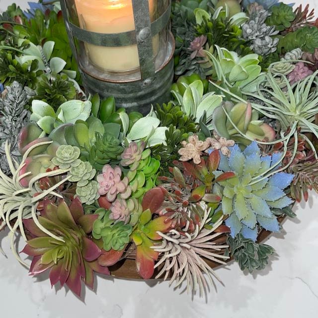 Succulent Wreath with Burgundy and Blue-Green Accents – Perfect for Front Door, Tabletop, or Office Décor Everyday Decorations Year Round