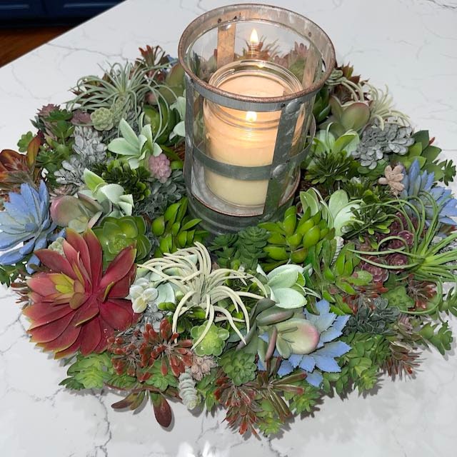 Succulent Wreath with Burgundy and Blue-Green Accents – Perfect for Front Door, Tabletop, or Office Décor Everyday Decorations Year Round