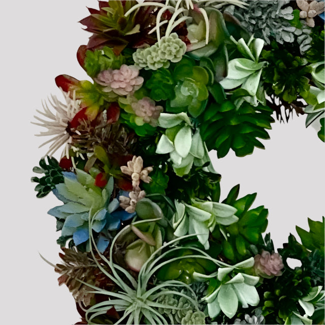 Succulent Wreath with Burgundy and Blue-Green Accents – Perfect for Front Door, Tabletop, or Office Décor Everyday Decorations Year Round