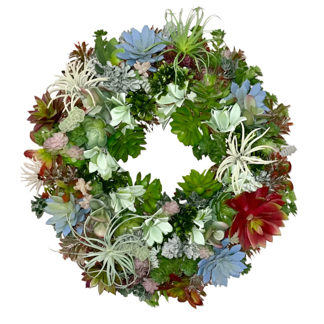 Succulent Wreath with Burgundy and Blue-Green Accents – Perfect for Front Door, Tabletop, or Office Décor Everyday Decorations Year Round