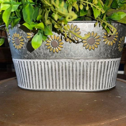 Sunflower Arrangement in Tin Bucket with Purple Florals for summer or fall Decor Patio Decorations Sunflowers Rustic Wedding Office Decor