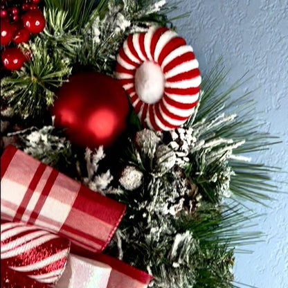 Christmas Peppermint Wreath for Front Door Holiday Decor Christmas Decorations for Home Decor Xmas Traditional Colors red and white