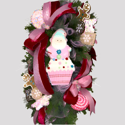 Santa Wreath for Front Door December Birthday Decor Holiday Candy Christmas Decoration Gift for her Sweet Decorations for December Party
