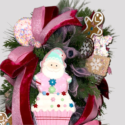 Santa Wreath for Front Door December Birthday Decor Holiday Candy Christmas Decoration Gift for her Sweet Decorations for December Party