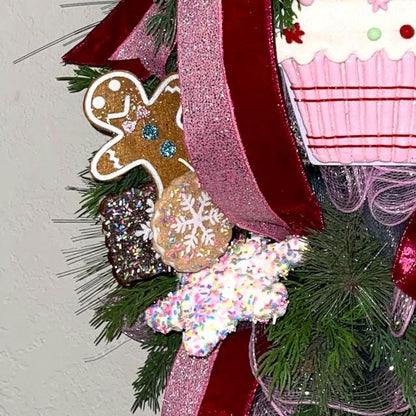 Santa Wreath for Front Door December Birthday Decor Holiday Candy Christmas Decoration Gift for her Sweet Decorations for December Party