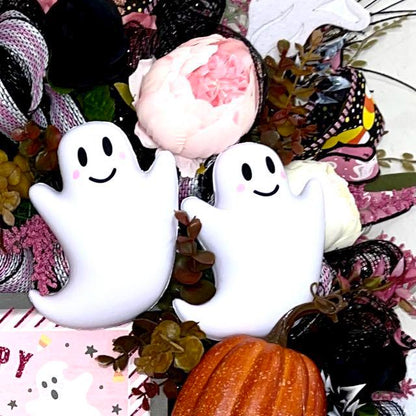 Halloween Wreath for Front Door with Ghosts and Pink Accents Halloween Office Decor Party Decor Ghost Decorations Holiday Wall Art