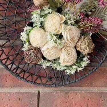 Boho Wreath for Front Door. Wall Art Decorations with Pampas Grass, Black Basket, Neutral Decor, Minimalist Boho Home Wall Decorations