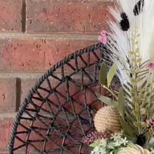 Boho Wreath for Front Door. Wall Art Decorations with Pampas Grass, Black Basket, Neutral Decor, Minimalist Boho Home Wall Decorations