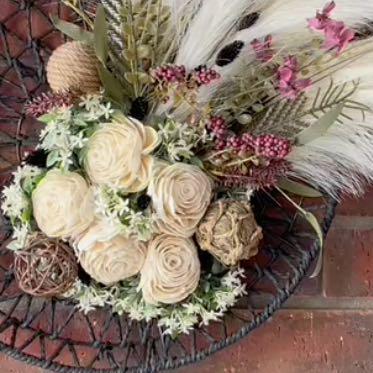 Boho Wreath for Front Door. Wall Art Decorations with Pampas Grass, Black Basket, Neutral Decor, Minimalist Boho Home Wall Decorations